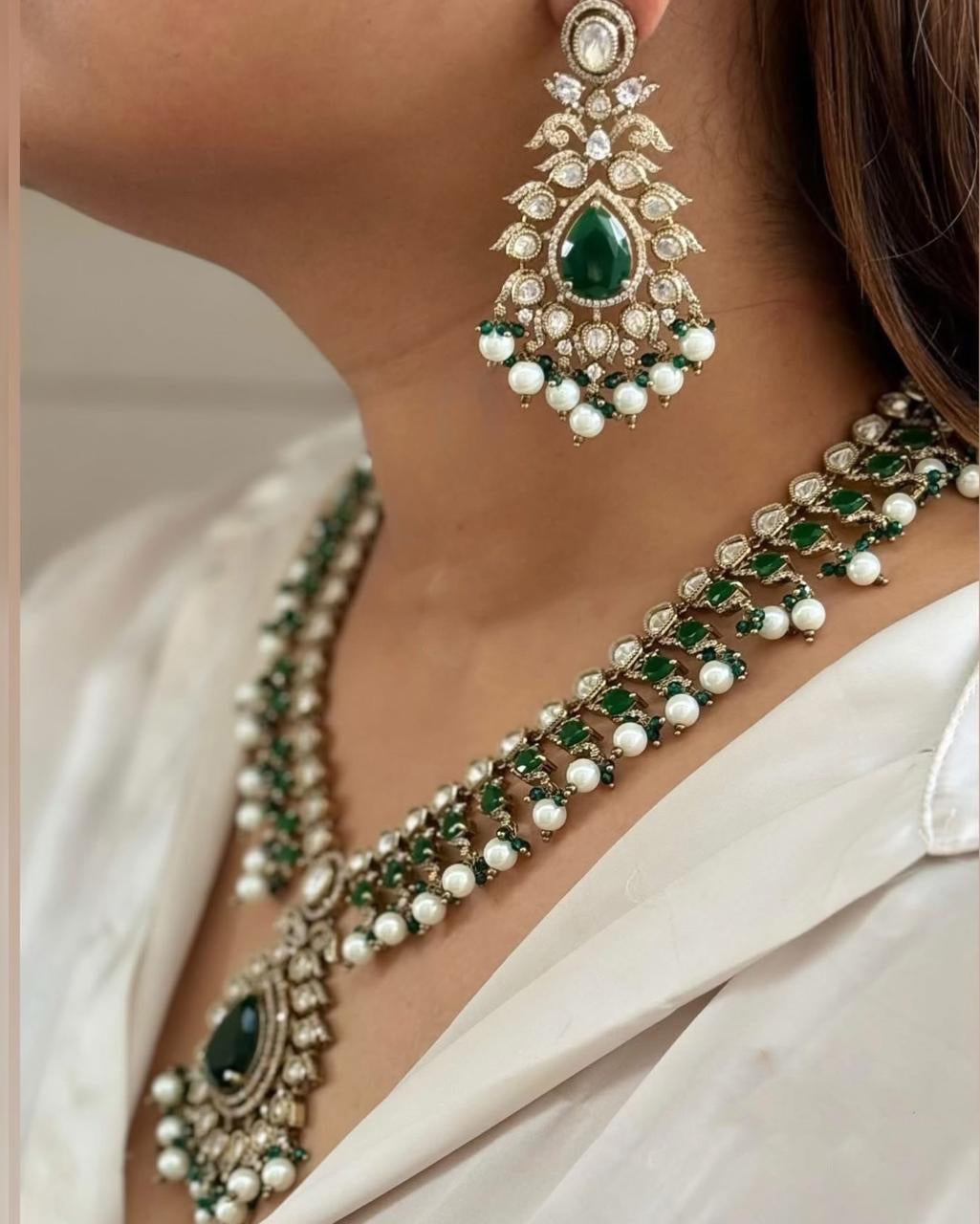 Wedding Statement Floral Polki Necklace Earring Set For Women