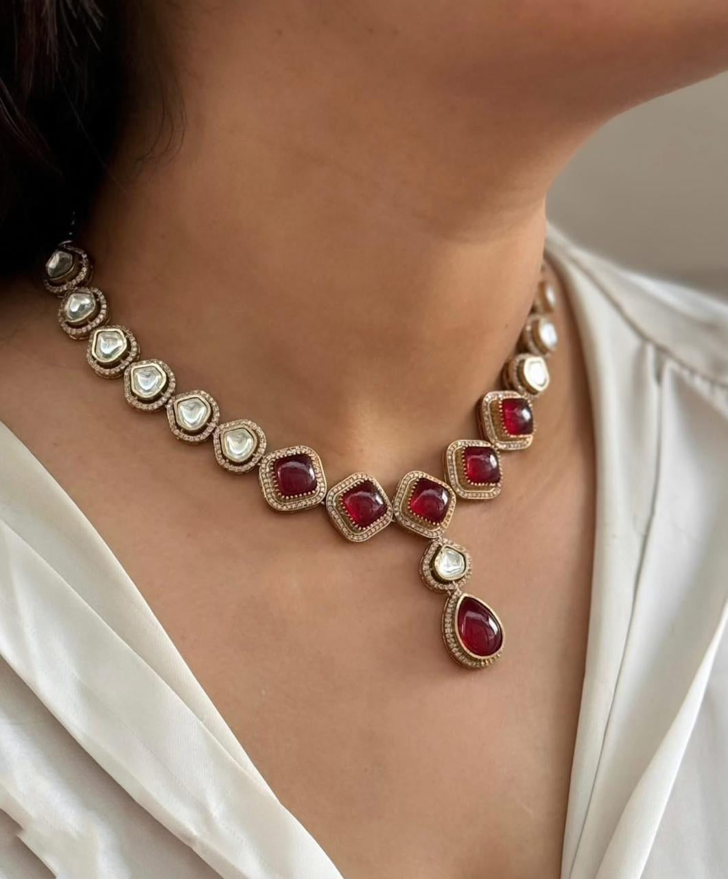 Pakistani Teardrop Wedding Polki Necklace Earring Set