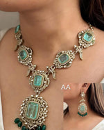 Mint Gold Plated Floral Polki Necklace Earring Wedding Jewelry Set
