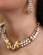 Indian Elephant Design Gold Plated Polki Choker Earring Set For Wedding