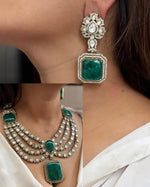 Multi Layered Silver Tone Polki Indian Necklace Earring Set