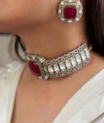 Pakistani Wedding Silver Plated Polki Choker Earring Set