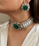 Pakistani Wedding Silver Plated Polki Choker Earring Set