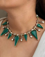 Emerald Green Statement Necklace Set – Geometric Gemstone Choker & Earrings for Women