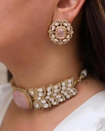 Pink Stone Choker Necklace & Stud Earrings Set – Polki Kundan Bridal Jewelry