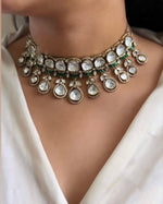 Wedding Silver Tone Floral Polki Choker Earring Set