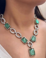Mint Squaral Shaped Statemenr Polki Necklace Earring Set For Wedding