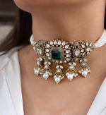 Pakistani Wedding Floral Design Polki Choker Earring Set For Women