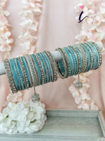 Blue & Silver Ethnic Alloy Bangles Set | Traditional Indian Designer Bracelet Bangles for Women | Bridal, Festive & Party Wear Jewellery