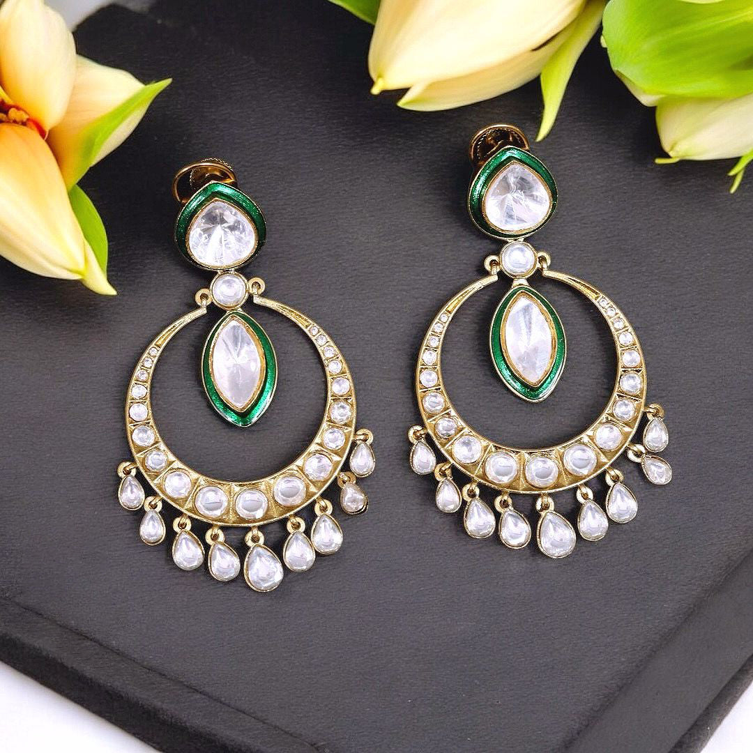Indian Chandelier Stone Work Wedding Earrings Set