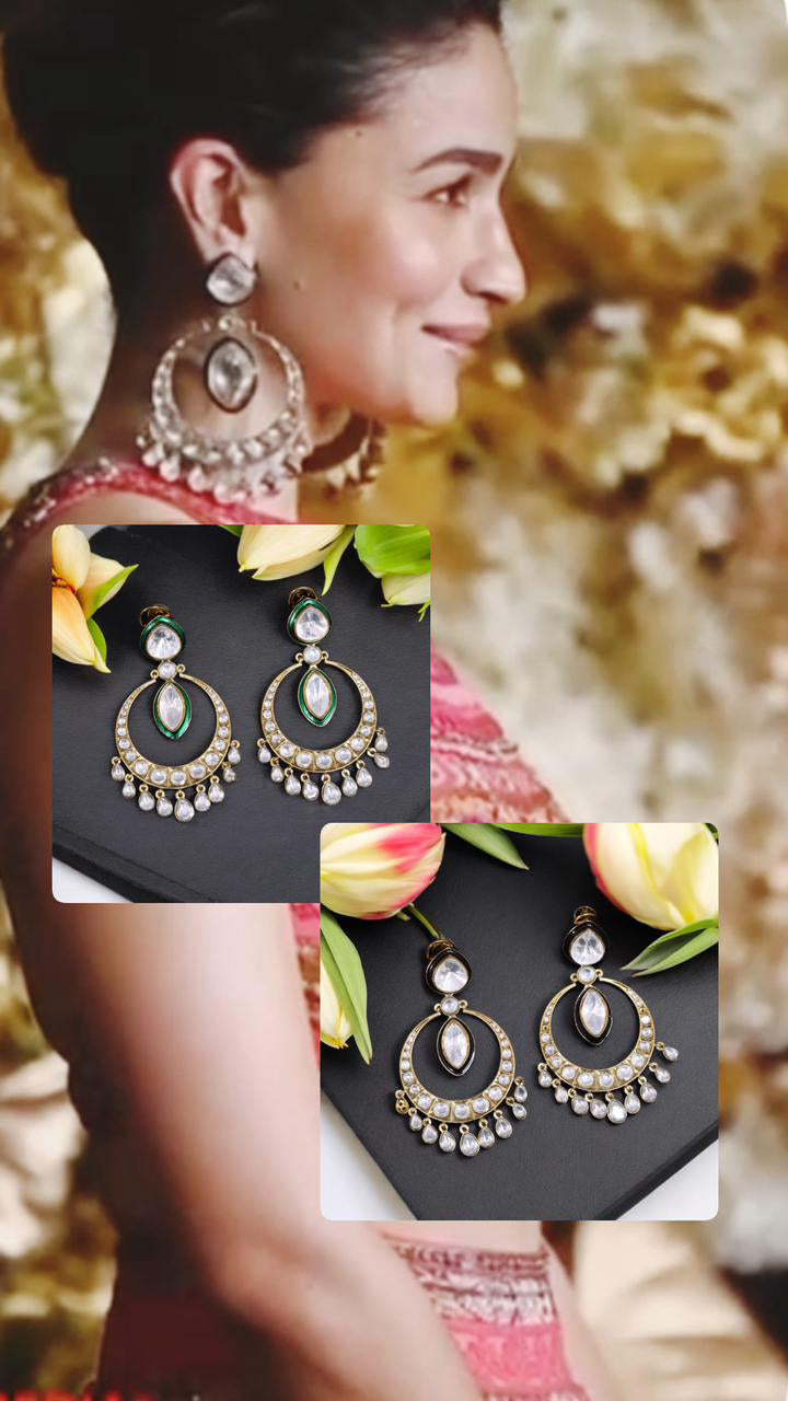 Indian Chandelier Stone Work Wedding Earrings Set