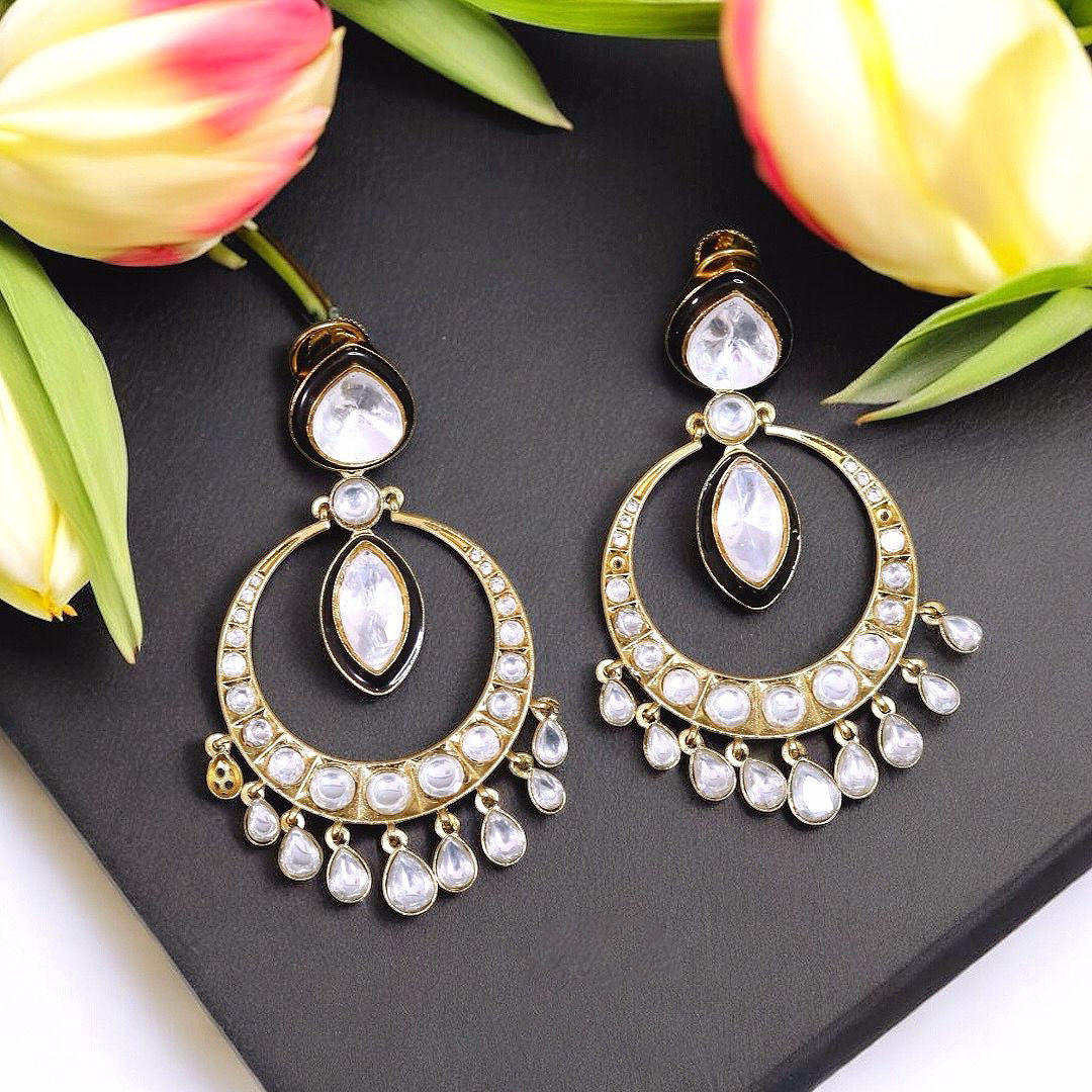 Indian Chandelier Stone Work Wedding Earrings Set