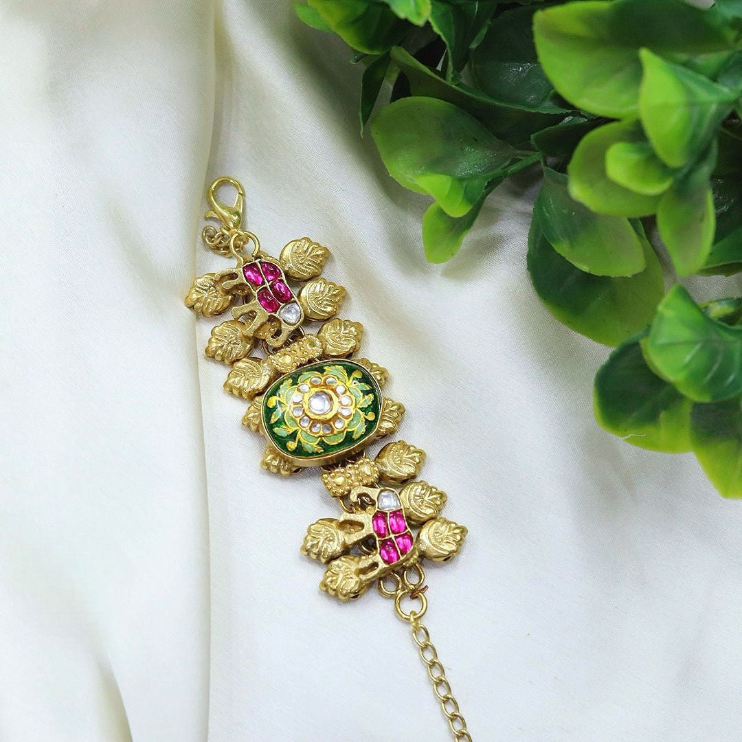 Traditional Elephant Design Gold Plated Bracelet with Stone Detailing – Ethnic Jewelry