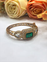 Antique Gold-Plated Bangle with Mint Green Stone & Kundan Detailing – Heritage Collection