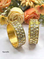 Statement Gold-Toned Openable Polki/Kundan Style Wide Bangle Set