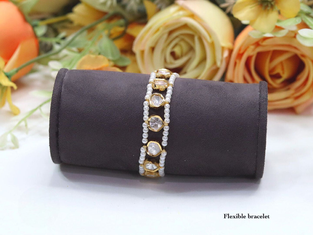 Elegant Kundan & Beaded Flexible Bracelet