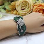 Openable Green Gemstone Floral Diamond Bracelet Kada
