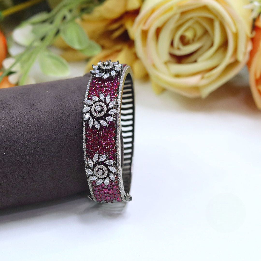 Openable Ruby Red Floral Diamond Kada