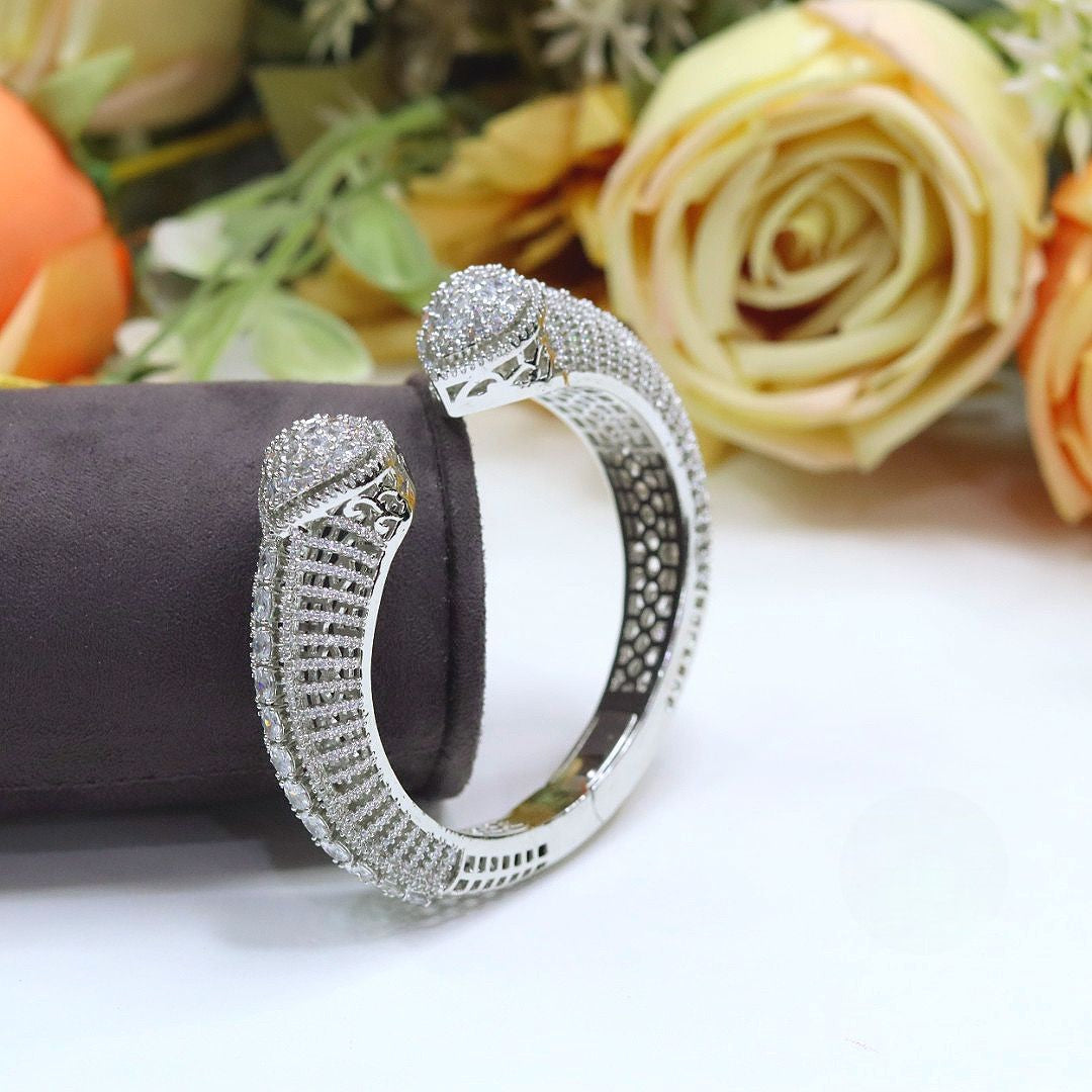 Silver Plated Cuff Bracelet (Luxury Designer Kada Bangle