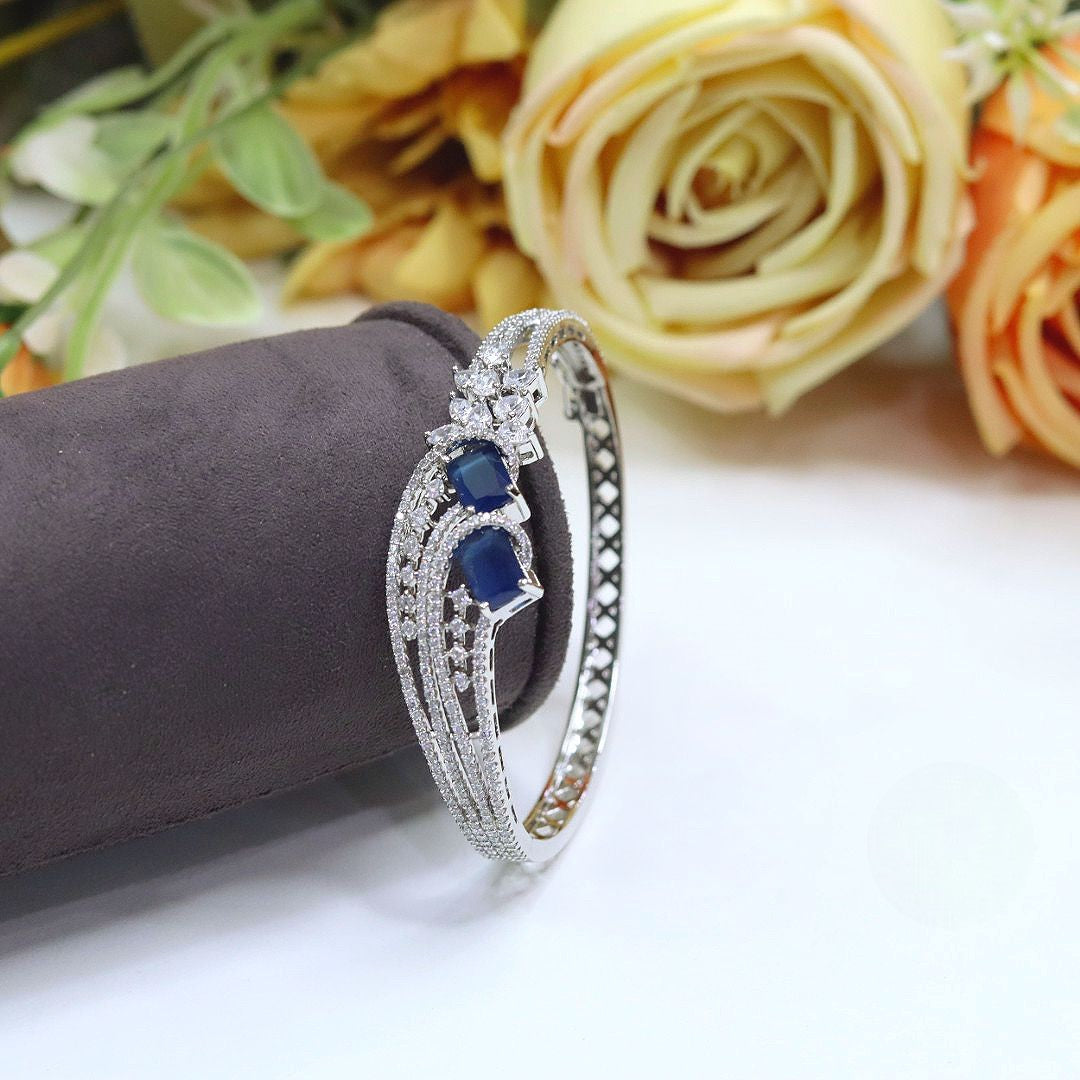 Luxurious Silver-Plated Ruby & Diamond Simulant Openable Cuff Bracelet