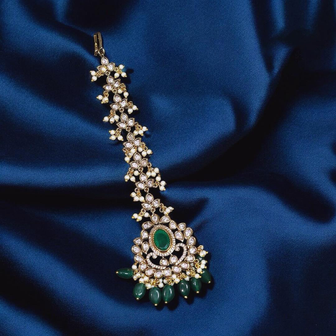 Punjabi Green Drop Maangtikka For Women