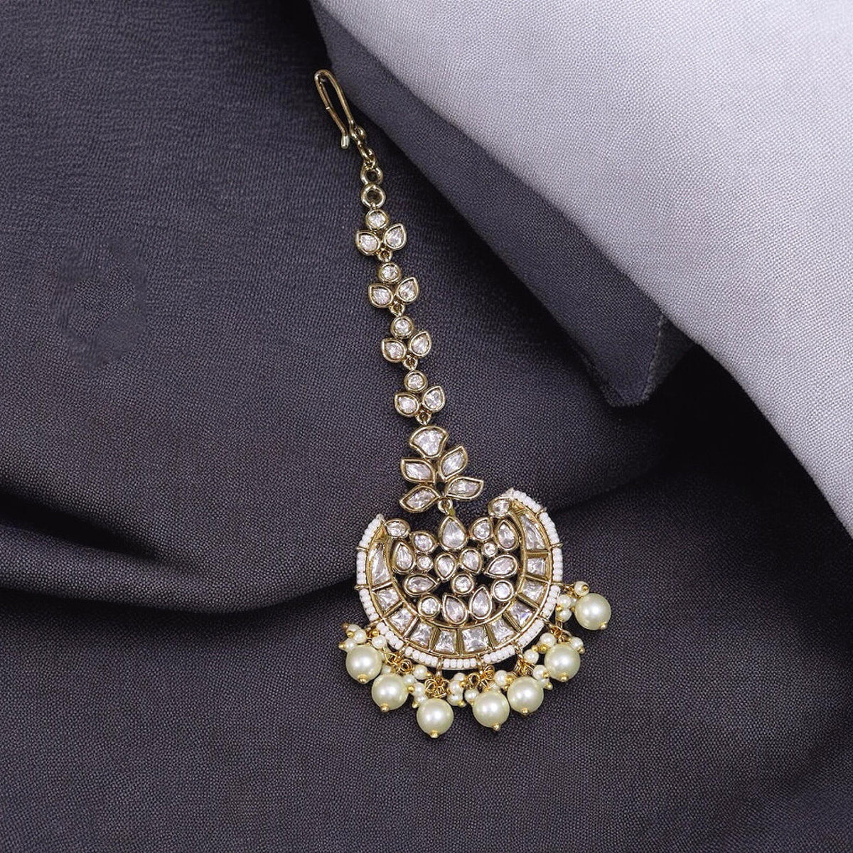 Silver Tone Wedding Stone Work Maangtika For Women