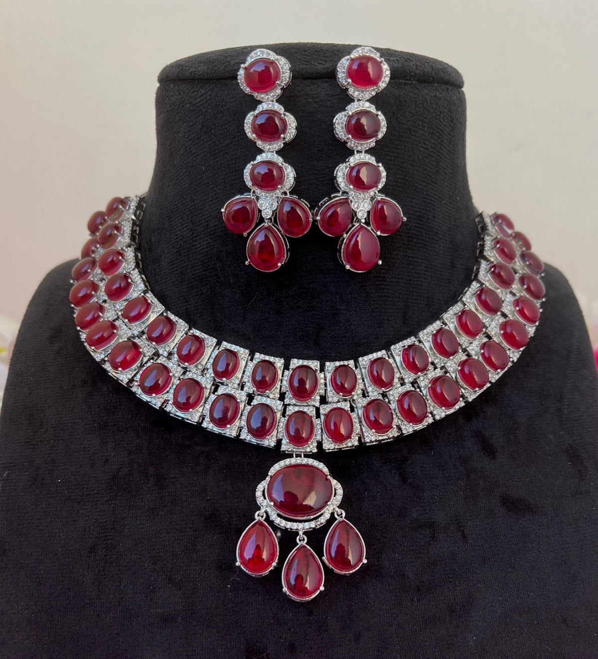 Double Layered Jaipuri Polki Kundan Work Bridal Choker Earrings Set For Wedding