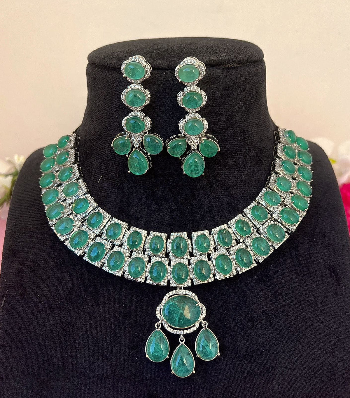 Double Layered Jaipuri Polki Kundan Work Bridal Choker Earrings Set For Wedding