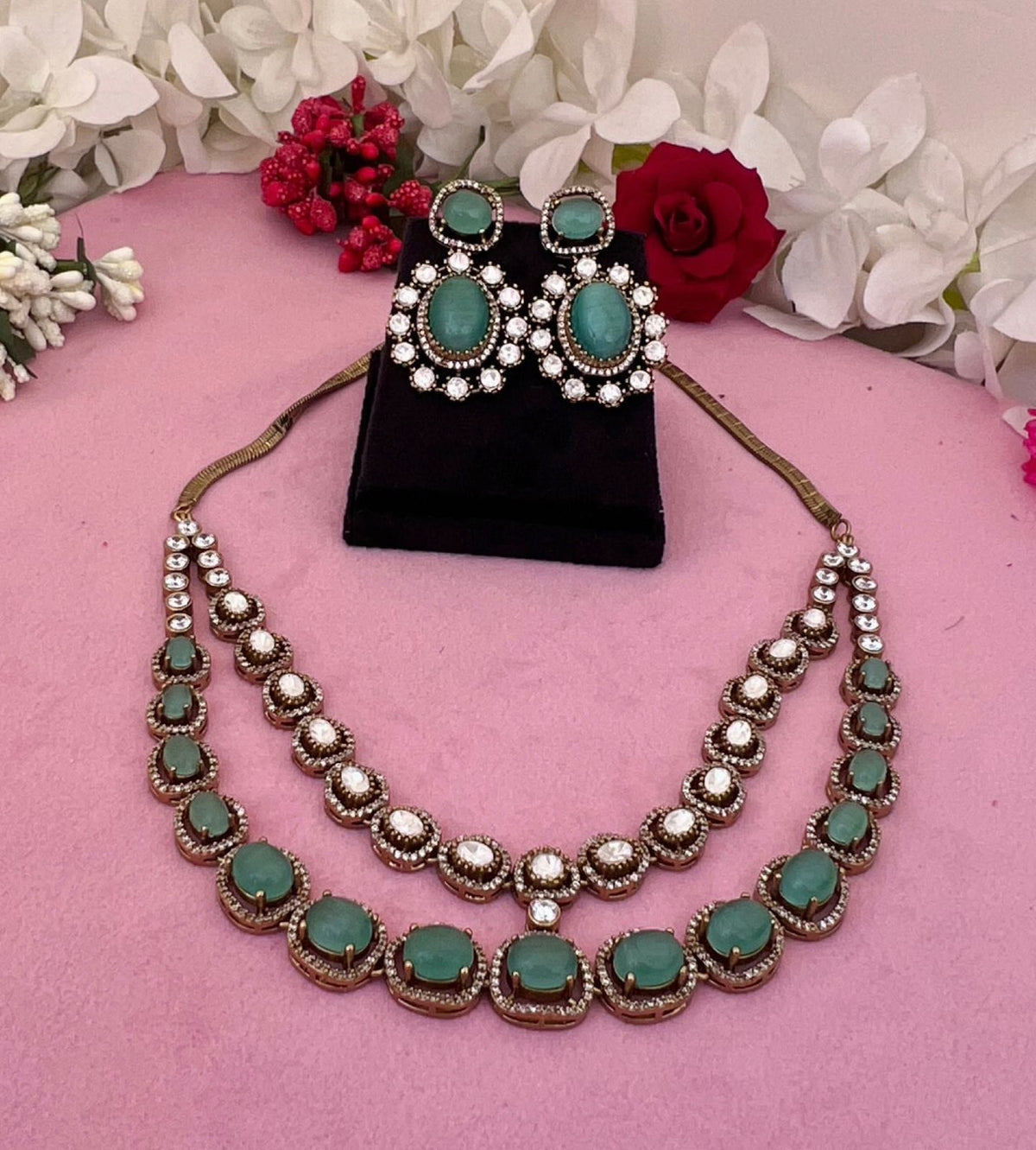 Pakistani Royal Layered Polki Work Necklace Earrings For Wedding
