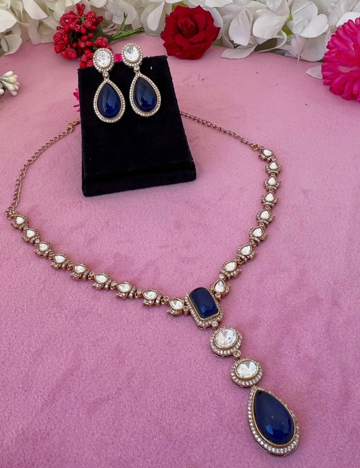 Bollywood Inspired Teardrop Polki Statement Necklace Set For Women