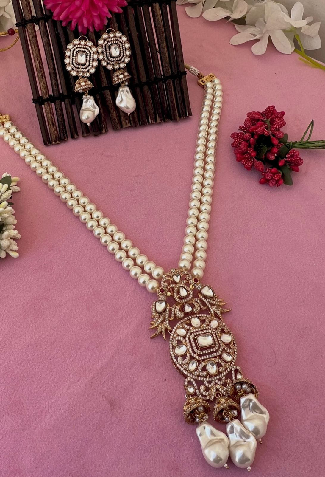 Punjabi Ethnic Layered Polki Stone Work Necklace Earrings Set