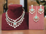 Double Layered Jaipuri Kundan Necklace Earrings Maangtikka Set For Wedding