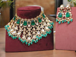 Indian Green Flower Design Polki Choker Earrings Set For Women
