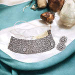 Alia Bhatt Inspired Silver Choker Floral Earrings Set