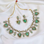 Pakistani Gold Tone American Diamond Choker Earrings Set For Wedding