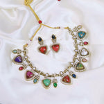 Pakistani Gold Tone American Diamond Choker Earrings Set For Wedding