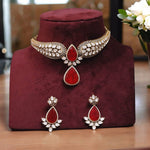 Jaipuri Teardrop Moissanite Kundan Necklace Earrings Set For Wedding