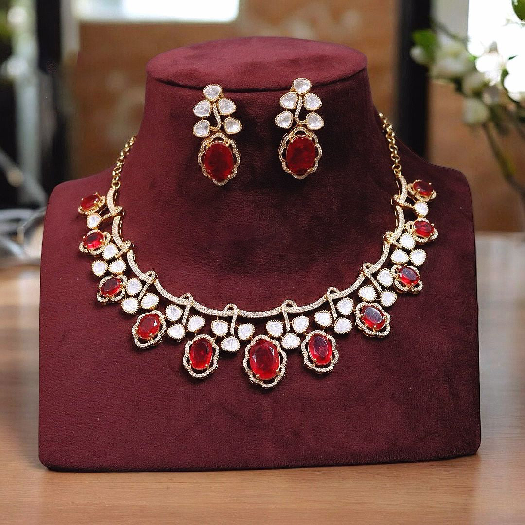 Pakistani Flower Design Polki Choker Kundan Earrings Set For Wedding