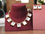 Square Polki Gold Plated Choker Earrings Set For Wedding