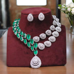 Silver Tone Teardrop Polki Necklace Earrings Indian Jewelry Set