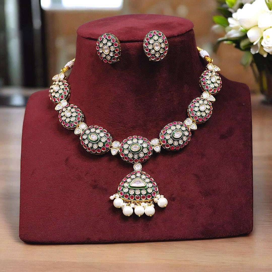 Jaipuri Multicolor Kundan Polki Choker Earrings Set For Wedding | Kundan Jewelry | Indian Jewelry | Pakistani Necklace Set | Traditional Jewelry