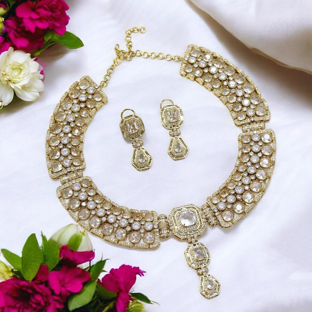 Alia Bhatt Inspired Gold Plated Bollywood Polki Choker Earring Set For Wedding