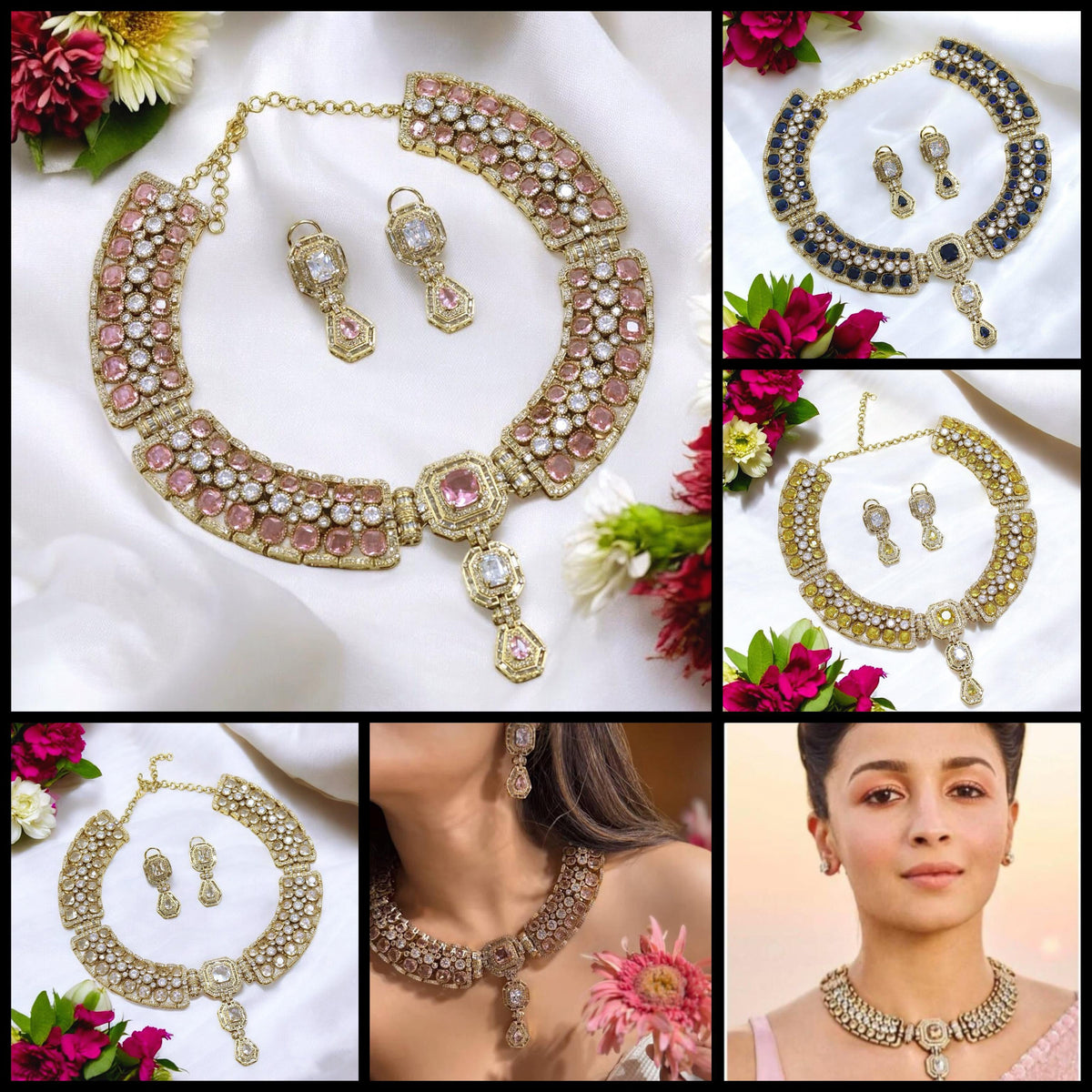 Alia Bhatt Inspired Gold Plated Bollywood Polki Choker Earring Set For Wedding