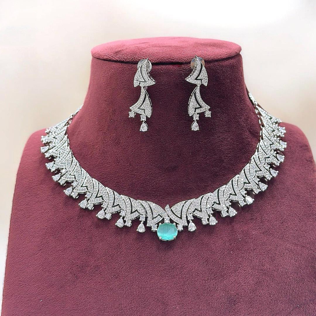 Hollywood Inspired Stylish Silver Tone Choker Earring Set For Wedding