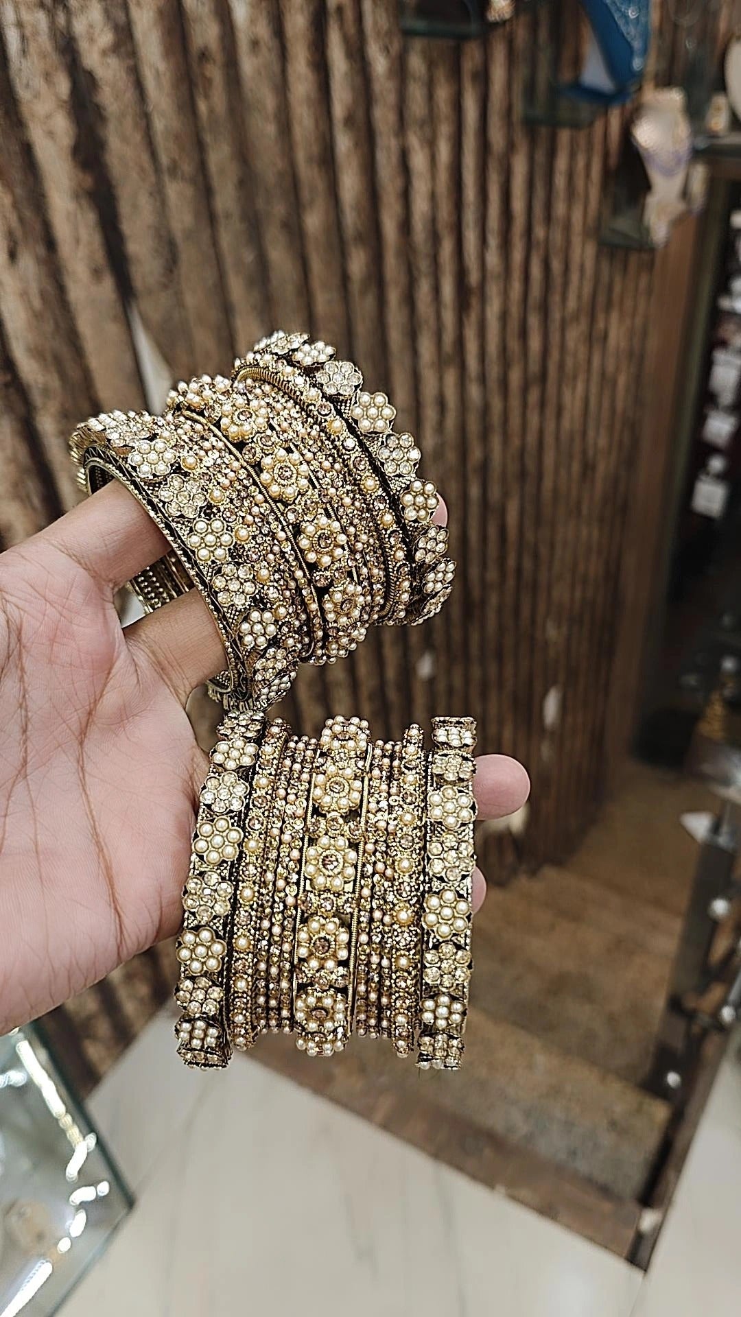 Indian Flower Design Golden Bangle Chura Set For Women