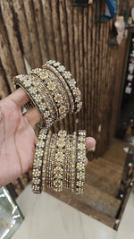 Indian Flower Design Golden Bangle Chura Set For Women