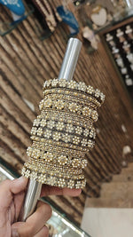 Indian Flower Design Golden Bangle Chura Set For Women