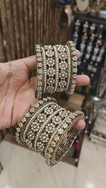 Pakistani Floral Golden Bangle Chura Set For Wedding
