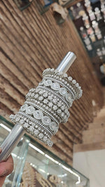 Traditional Silver Toned Floral Wedding Kada Chura Set For Women