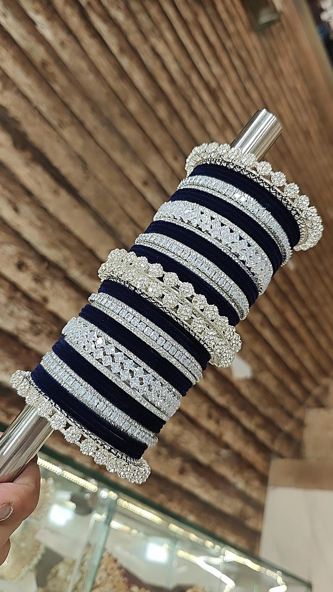 Navy Blue Wedding Kundan Bangle Chura Set For Women